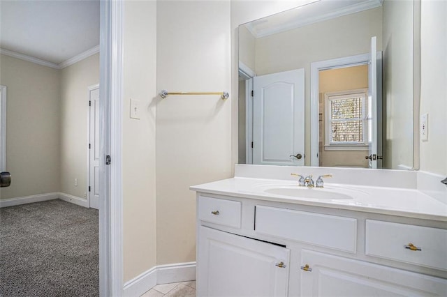 bathroom with vanity and crown molding