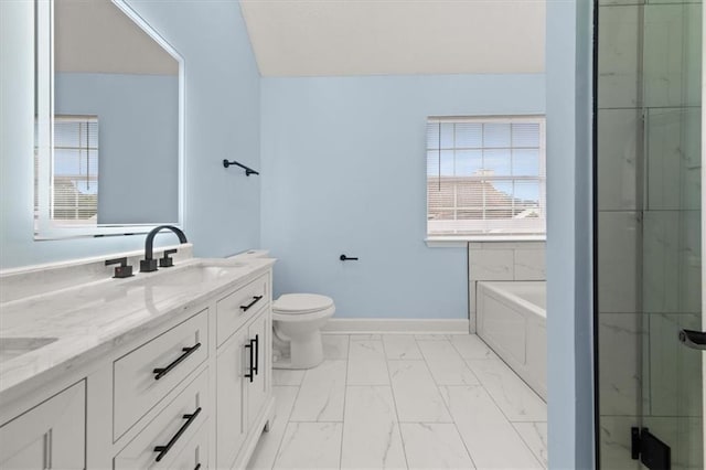 bathroom featuring toilet, vanity, and a tub