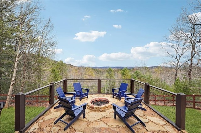 view of patio / terrace featuring a fire pit