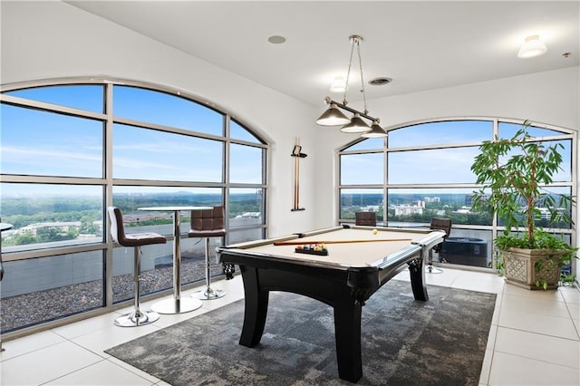 recreation room featuring billiards and light tile patterned floors