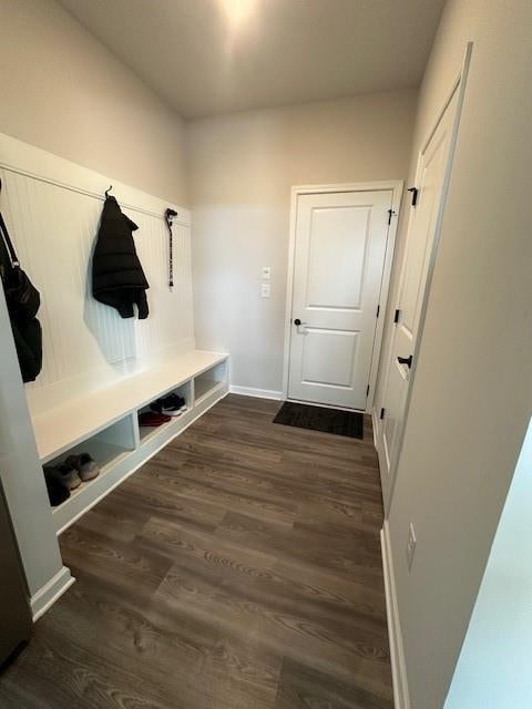 mudroom with dark hardwood / wood-style floors