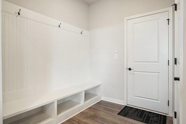 mudroom featuring dark wood-type flooring