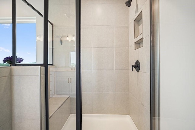 bathroom with walk in shower and sink