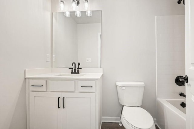 full bathroom featuring shower / bathtub combination, toilet, and vanity