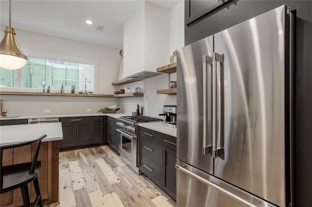 1168 Mado Loop, Chattahoochee Hills, GA 30268 - kitchen with high end appliances, open shelves, light wood-style floors, light countertops, and recessed lighting