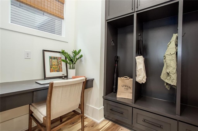 1168 Mado Loop, Chattahoochee Hills, GA 30268 - mudroom featuring light wood-style floors and built in desk