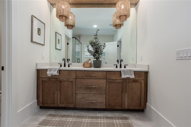 1168 Mado Loop, Chattahoochee Hills, GA 30268 - full bathroom with double vanity, a stall shower, baseboards, and tile patterned flooring