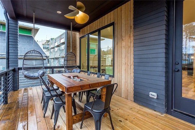 1168 Mado Loop, Chattahoochee Hills, GA 30268 - wooden deck with outdoor dining space and a ceiling fan
