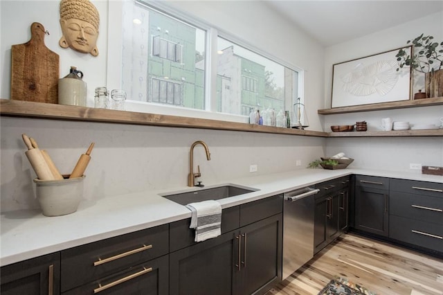 1168 Mado Loop, Chattahoochee Hills, GA 30268 - bar area with stainless steel dishwasher, a sink, and light wood-style flooring