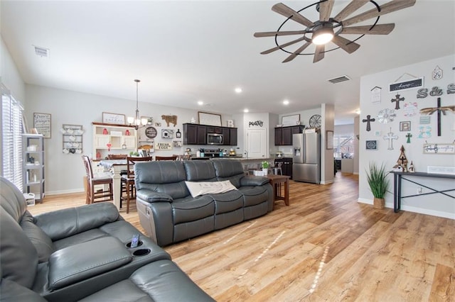 4770 Alford Commons, Cumming, GA 30028 - living area featuring ceiling fan, a chandelier, light wood-type flooring, baseboards, and recessed lighting