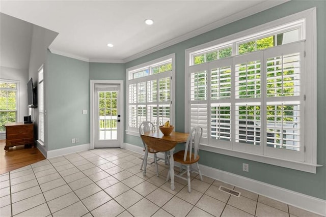 4514 Walking Stick Ln, Gainesville, GA 30506 - tiled dining space featuring ornamental molding, baseboards, and recessed lighting