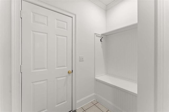 4514 Walking Stick Ln, Gainesville, GA 30506 - mudroom with light tile patterned floors, baseboards, and ornamental molding