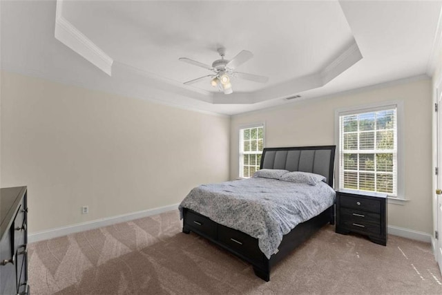 4514 Walking Stick Ln, Gainesville, GA 30506 - bedroom with a tray ceiling, crown molding, light colored carpet, baseboards, and a ceiling fan