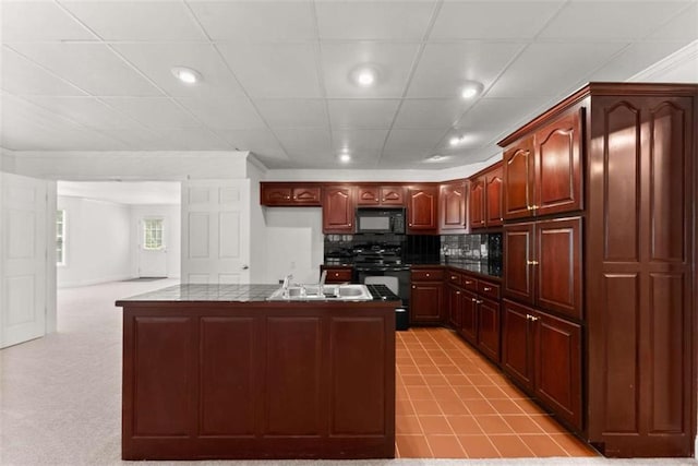 4514 Walking Stick Ln, Gainesville, GA 30506 - kitchen with stove, black microwave, a sink, tasteful backsplash, and recessed lighting