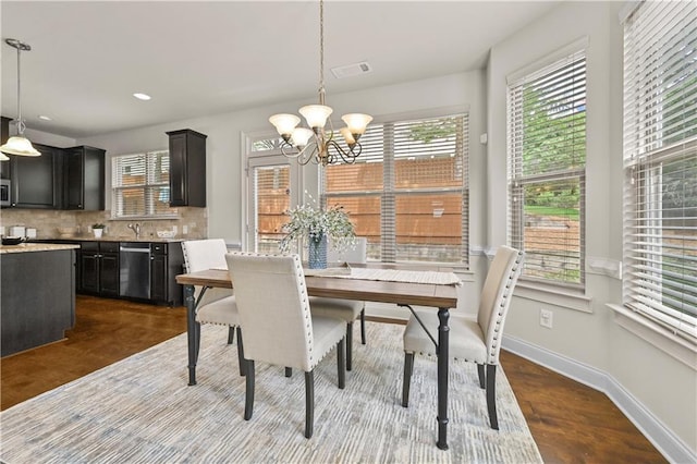 2396 Whiteoak Bnd SE Unit 16, Smyrna, GA 30080 - dining space featuring a chandelier, dark wood-type flooring, baseboards, and recessed lighting