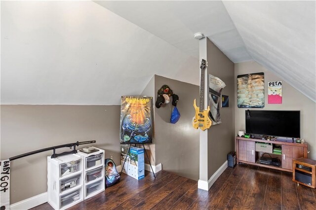 bonus room featuring vaulted ceiling, baseboards, and wood-type flooring