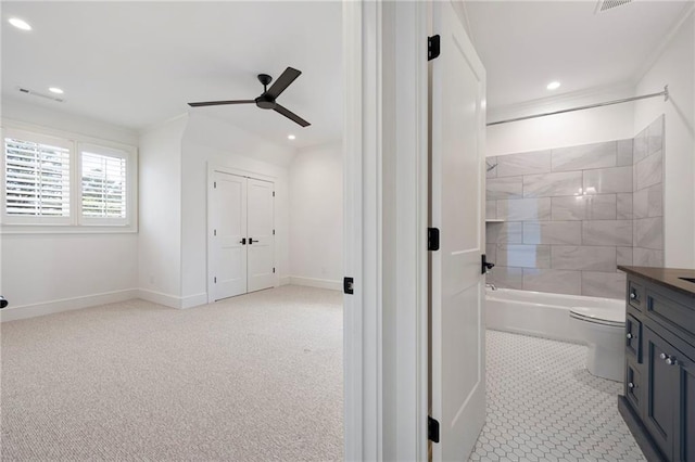 1830 Maple St, Carrollton, GA 30117 - bathroom featuring vanity, toilet, ceiling fan, recessed lighting, and baseboards