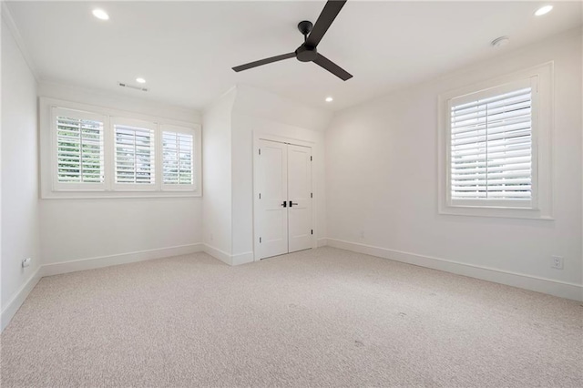 1830 Maple St, Carrollton, GA 30117 - unfurnished bedroom with recessed lighting, carpet floors, baseboards, a ceiling fan, and a closet