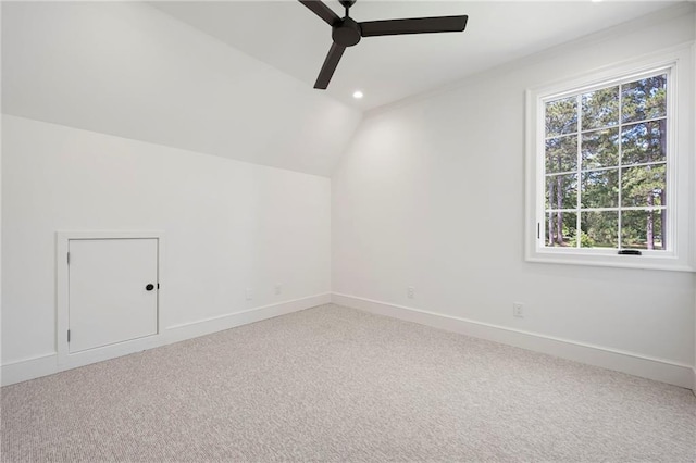 1830 Maple St, Carrollton, GA 30117 - additional living space with a ceiling fan, vaulted ceiling, carpet flooring, baseboards, and recessed lighting
