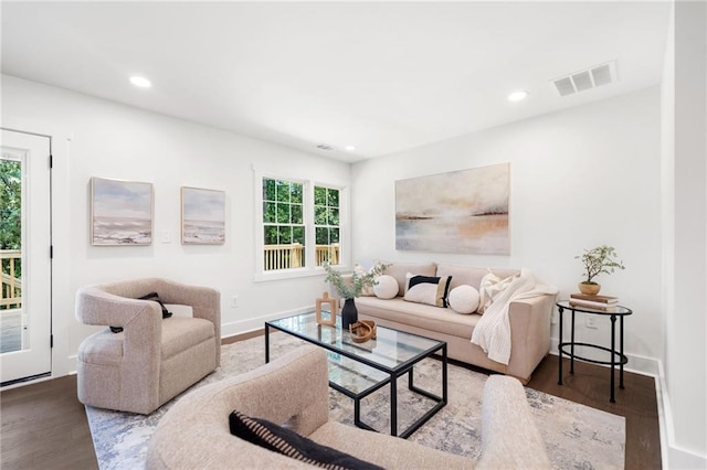 living room with hardwood / wood-style flooring