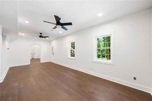 interior space with ceiling fan and hardwood / wood-style flooring