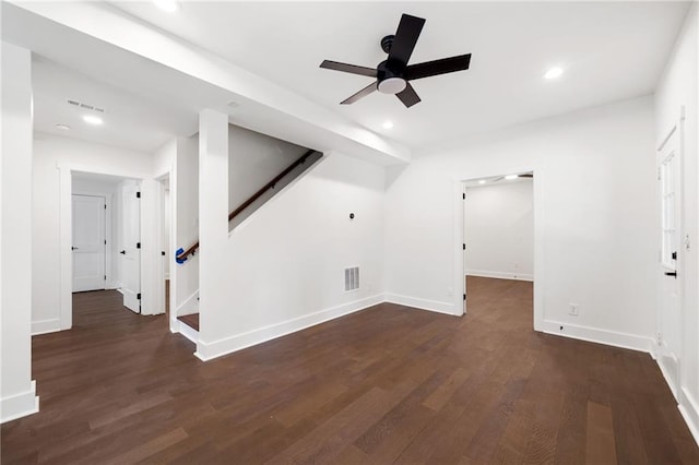 bonus room with dark hardwood / wood-style flooring and ceiling fan