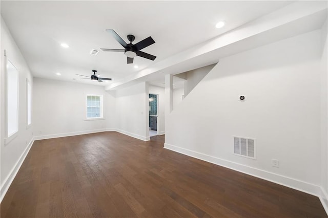 interior space with ceiling fan and wood-type flooring