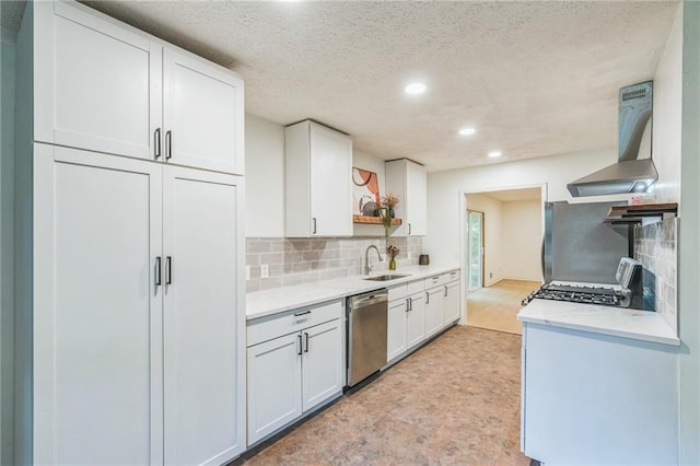 364 Stafford St SW, Marietta, GA 30064 - kitchen with wall chimney range hood, dishwasher, open shelves, backsplash, and recessed lighting