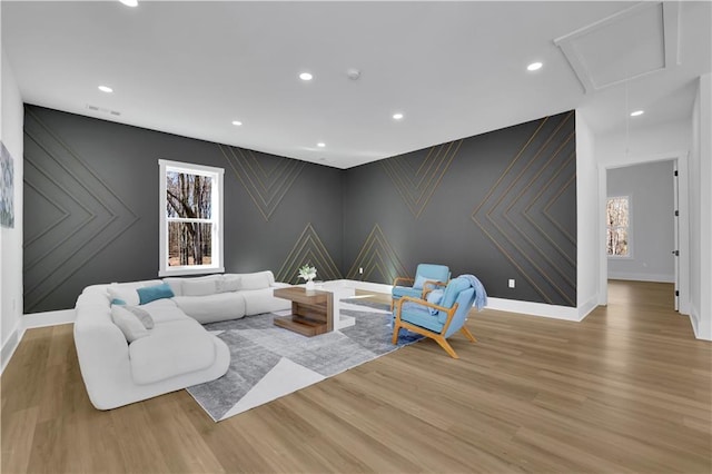 living room with light wood-type flooring