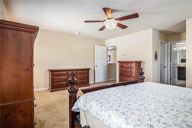 bedroom with baseboards, carpet flooring, and ceiling fan