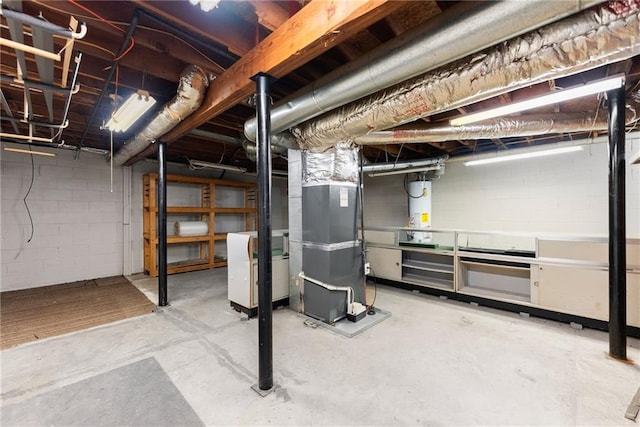 basement featuring heating unit