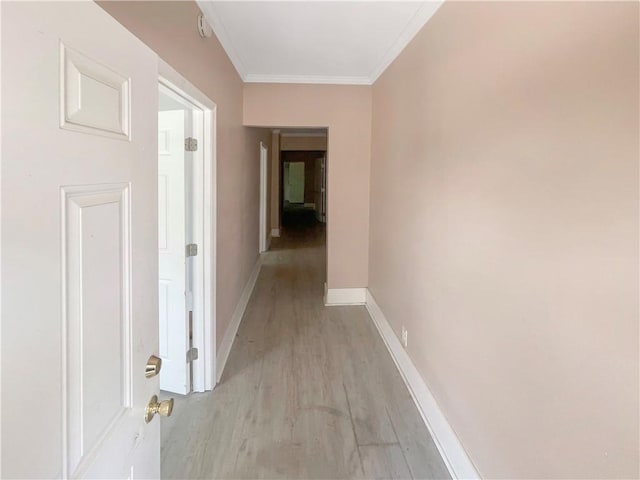 hall featuring crown molding and light hardwood / wood-style flooring