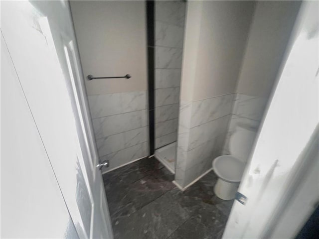 bathroom with a shower and toilet