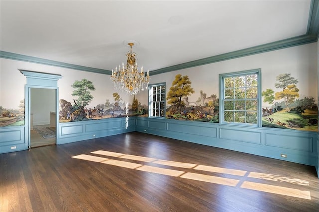 3051 Habersham Rd NW, Atlanta, GA 30305 - unfurnished dining area featuring ornamental molding, wood finished floors, and an inviting chandelier