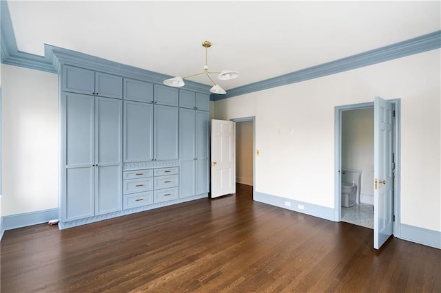 3051 Habersham Rd NW, Atlanta, GA 30305 - unfurnished bedroom featuring dark wood-type flooring, ornamental molding, and baseboards