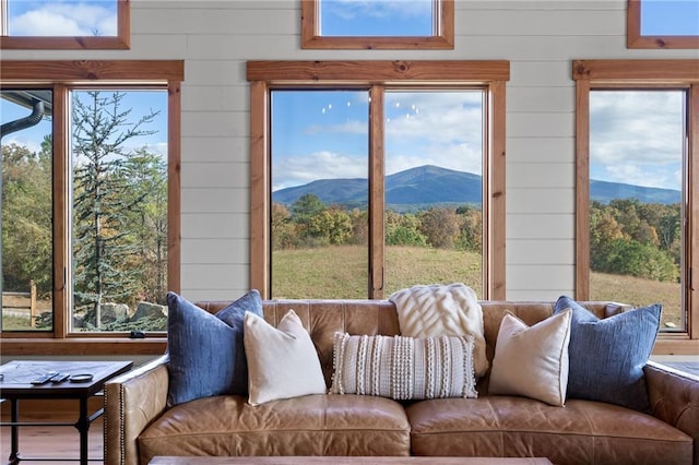 interior space featuring a mountain view and plenty of natural light