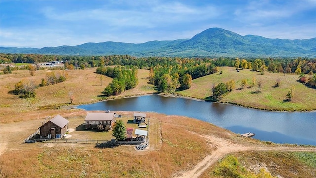 birds eye view of property with a rural view and a water and mountain view