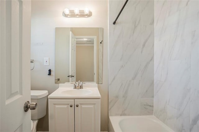 full bathroom with shower / bathing tub combination, toilet, and vanity