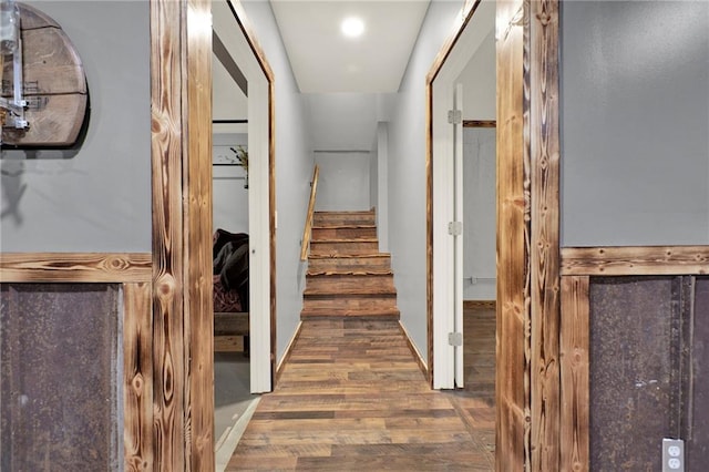 34 Laurel Way NE, White, GA 30184 - hallway featuring wood finished floors and stairway