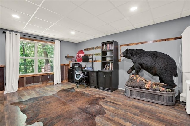 34 Laurel Way NE, White, GA 30184 - office area featuring wood finished floors, a drop ceiling, wainscoting, and recessed lighting