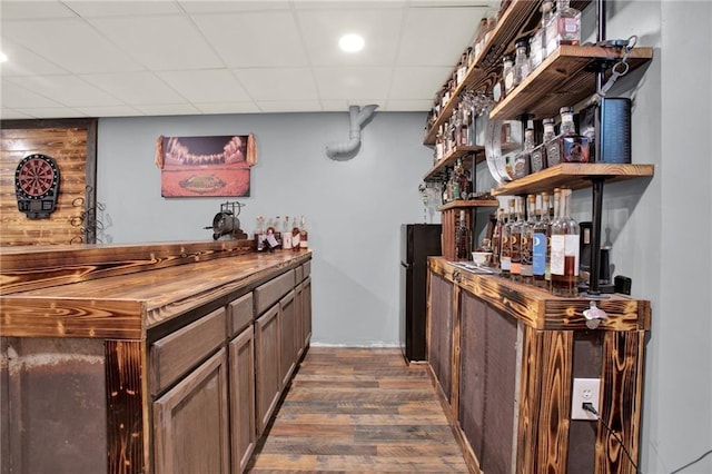 34 Laurel Way NE, White, GA 30184 - indoor dry bar featuring dark wood-type flooring, a paneled ceiling, freestanding refrigerator, and recessed lighting