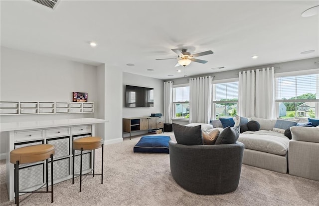 402 Beacon Way, Villa Rica, GA 30180 - living area with carpet, healthy amount of natural light, ceiling fan, baseboards, and recessed lighting