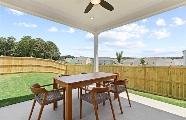 402 Beacon Way, Villa Rica, GA 30180 - view of patio / terrace with a ceiling fan, a residential view, and outdoor dining space