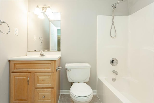 full bathroom with toilet, tile flooring, vanity, and bathtub / shower combination