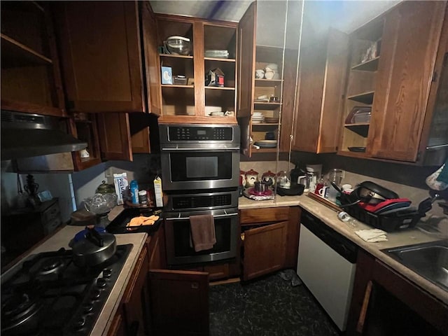 301 Sisson Ave NE, Atlanta, GA 30317 - kitchen featuring open shelves, white dishwasher, range hood, and gas stovetop