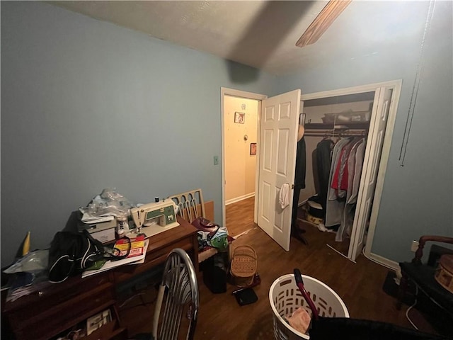 301 Sisson Ave NE, Atlanta, GA 30317 - bedroom featuring dark wood finished floors, a closet, an office area, and ceiling fan
