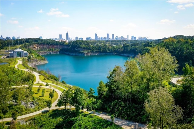 aerial view with a water view