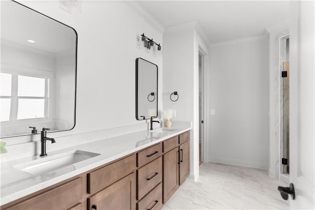 bathroom featuring vanity and crown molding