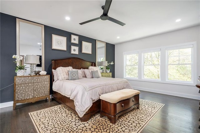 1821 Huntington Hills Ln NW, Atlanta, GA 30309 - bedroom featuring wood finished floors, baseboards, a ceiling fan, and recessed lighting