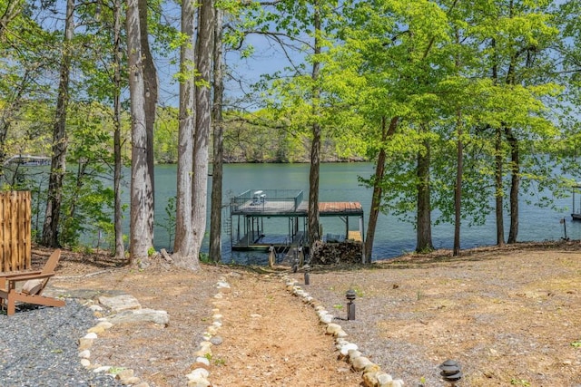 dock area with a water view